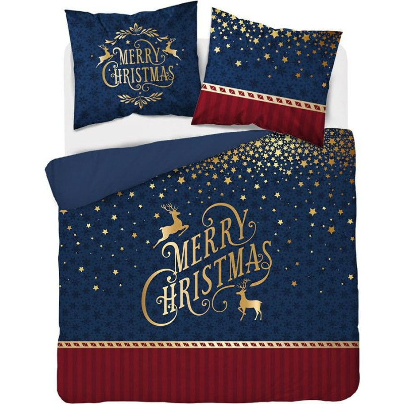 Ziemassvētku gultasveļa 160x200 4264 Priecīgus Ziemassvētkus tumši zila kokvilna Holande Ziemassvētki 2022