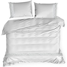 Kokvilnas gultas veļa 220x200 Lana 5 balta ar mežģīnēm izšūtu vienkrāsains Premium