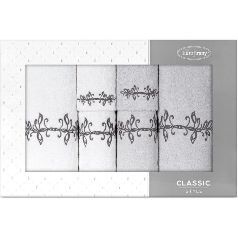 Dvieļu komplekts kastītē 6gab Kamēlijas balti sudraba ziedi 380 g/m2