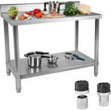Royal Catering Virtuves galds ar nerūsējošā tērauda darba virsmu ar apmali un apakšējo plauktu 100x70cm