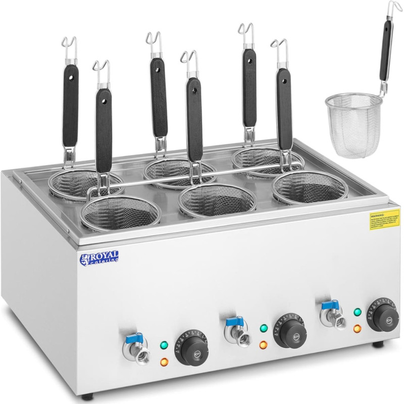 Royal Catering Makaronu gatavo&scaron;anas makaronu plīts ar krāniem 6 grozi 3 x 6,5 l 3000 W