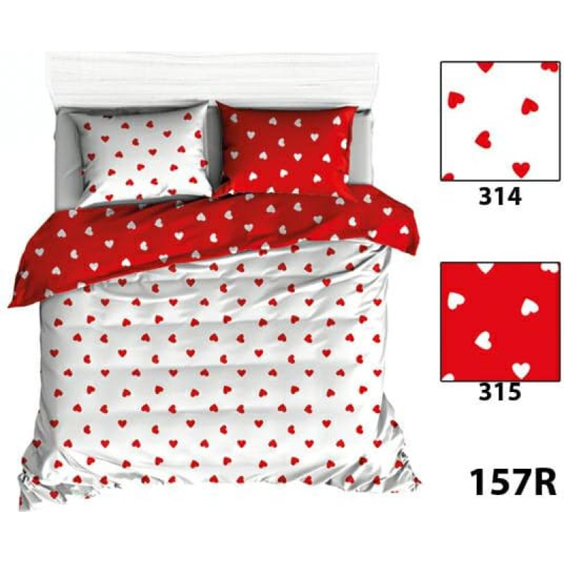 Kokvilnas gultasveļa 180x200 R157 balta ar sarkanām sirsniņām