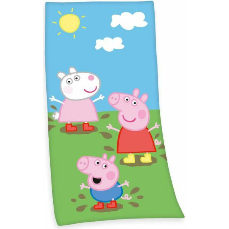 Pludmales dvielis 75x150 Peppa Pig zila zaļa bērnu kokvilna H23