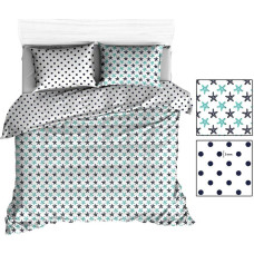 Kokvilnas gultas veļa 140x200 R136 balta jūras zvaigzne polka punktiņi tumši zila 38N 205N