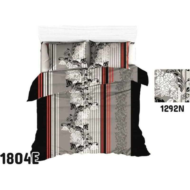 Kokvilnas gultasveļa 140x200 1804E ziedi zari melni pelēki sarkani balti austrumnieciski 1292N