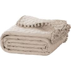 Gultas pārklājs ar pomponiem 240x220 bēšs Pompoo pomponi dimanti krāšņi dekoratīvi