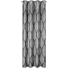 Aizkars 140x250 Eloisa balts ar melnām lapām, gatavs ar E11 starplikām