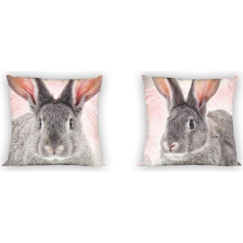 Kokvilnas spilvendrāna 40x40 Rabbit, pelēka, rozā, abpusēja