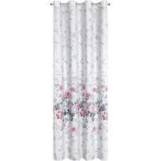 Aizkars 140x250 Lea 05 ziedi rozā pelēks gatavs ar cilpām