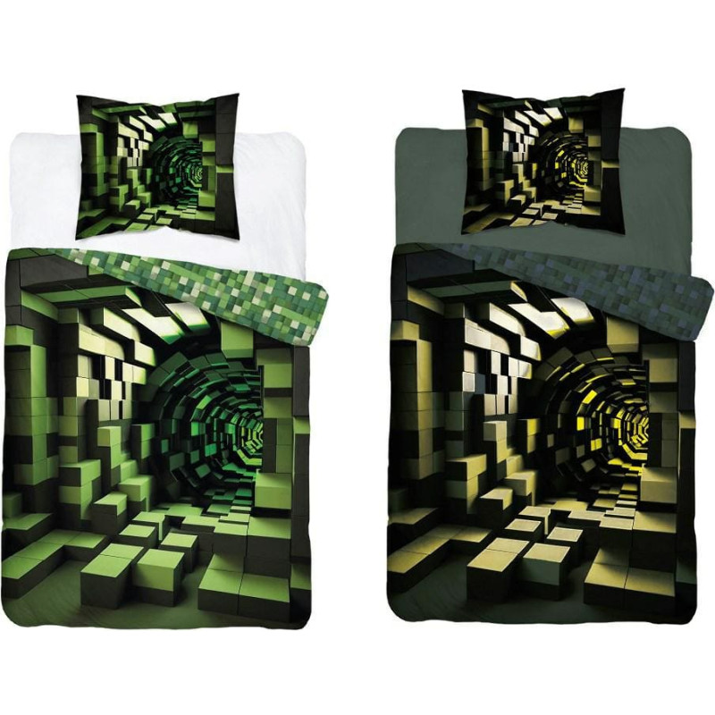 Mirdz tumsā gultas veļa 140x200 Minecraft zaļa 4634 A Fluo 35