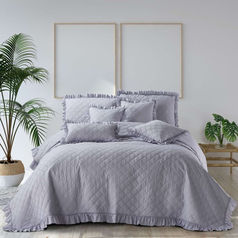 Gultas pārklājs ar volāniem 240x220 Ruffy pelēks volāns glauns dekoratīvs I2