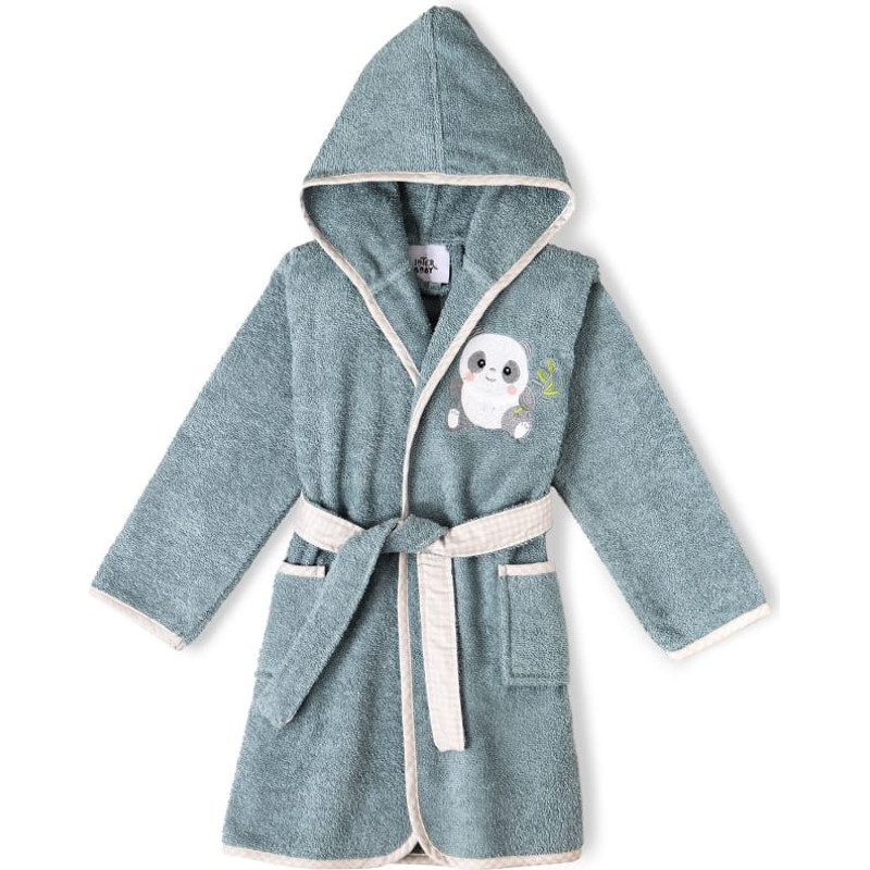 Interbaby Bērnu halāts, 2-4 gadi, tum&scaron;i pelēks kokvilnas frotē audums ar kapuci