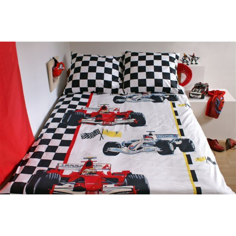 Satīna gultas veļa 200x220 Formula 1 F1 Cars modelis 17702/2 — zema cena