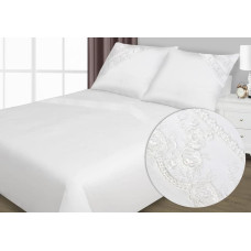 Satīna gultas veļa 160x200 Retro 4 balta ar mežģīnēm kastītē