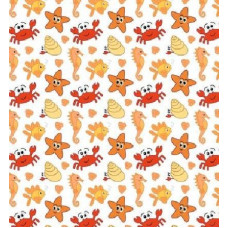 Kokvilnas pakaiši 140x200 282N Zivis Jūras zirgi Gliemeži Apelsīns