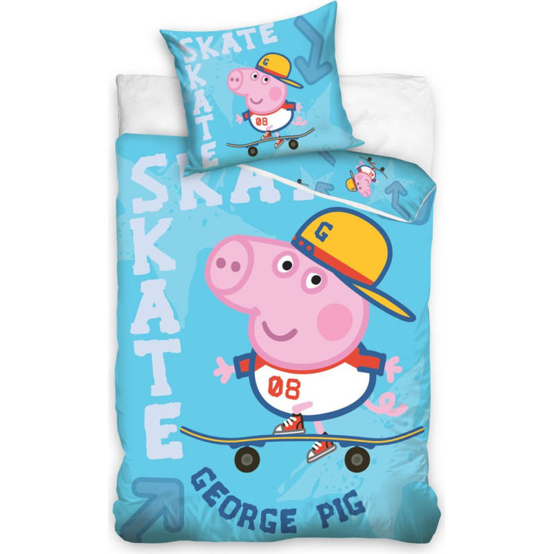 Kokvilnas gultas veļa 160x200 Peppa Pig George uz skrituļdēļa 1321