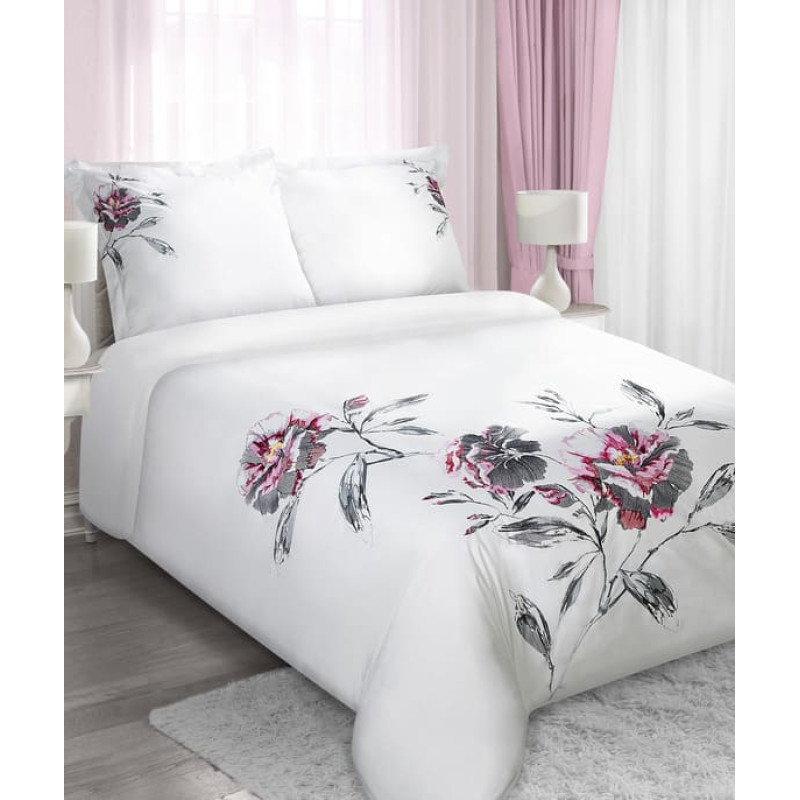 Beth izšūta balta un tērauda satīna gultas veļa 200x220