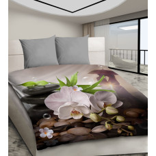 3D mikrosatīna gultas veļa 160x200 01 Ziedi un pāris zem lietussarga 0903 Bed&You