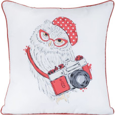 Dekoratīvā spilvendrāna 40x40 Owl 3 Sweet Camera balta sarkana