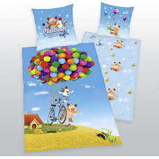 Flaneļa gultas veļa 135x200 Cūku baloni Cheerful 9507 uz velosipēda spilvendrāna 80x80
