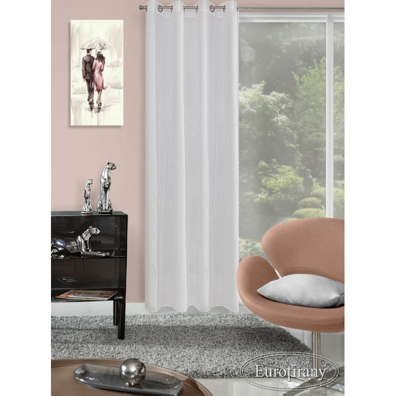 Gatavs aizkars ar cilpām 140x250 Denīze, balts, lina raksts