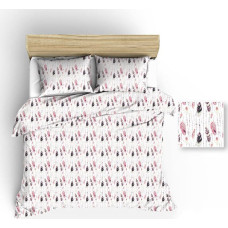 Kokvilnas gultas veļa 140x200 1229E, baltas, rozā un purpursarkanas spalvas