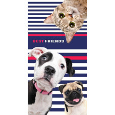 Pludmales dvielis 70x140 Dizains 07 Dzīvnieki suņi kaķēns 1359 kokvilna