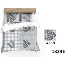 Kokvilnas gultasveļa 140x200 1324E pelēkas baltas sirsniņas polka punktiņi rūtainas zvaigznes 435N abpusējas