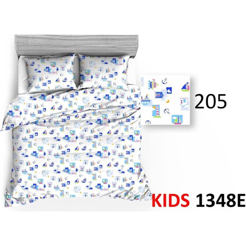 Kokvilnas gultasveļa 140x200 1348E jūras baltā kuģa laterna enkurzivs 205N abpusēja