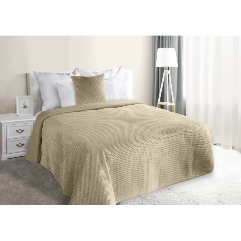 Divpusējs gultas pārklājs 200x220 Susana, bēšs, gaišs reljefs velūrs, abpusējs