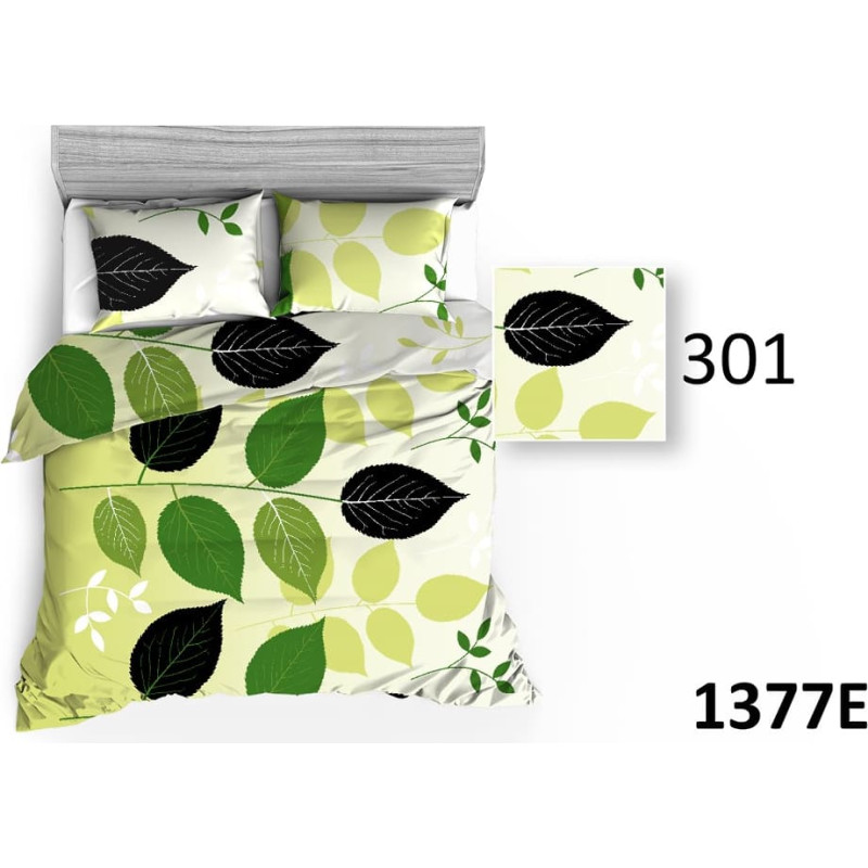 Kokvilnas gultasveļa 140x200 1377E zaļas lapas 301N