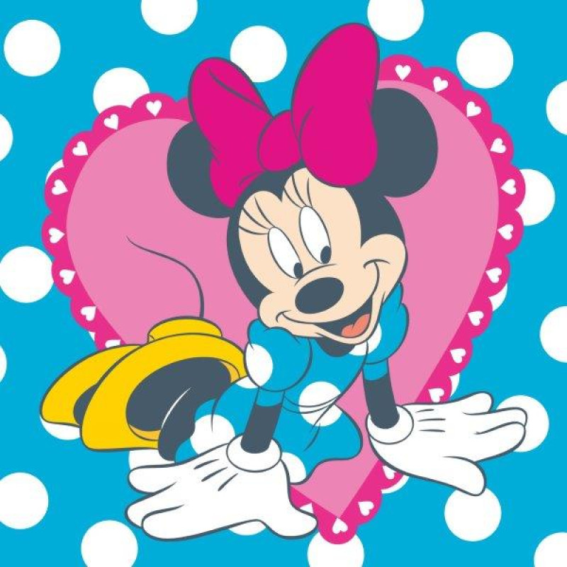 Burvju dvielis 30x30 Mini Minnie Mouse 052 rozā sirds zili punktiņi 8651