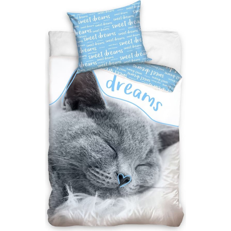 Kokvilnas gultasveļa 160x200 Sweet kitty grey Sweet Dreams zili uzraksti 0819 NL173044