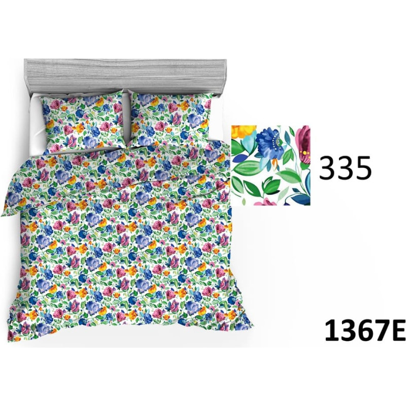 Kokvilnas spilvendrāna 70x80 1367E balta pļava krāsaini ziedi 335N