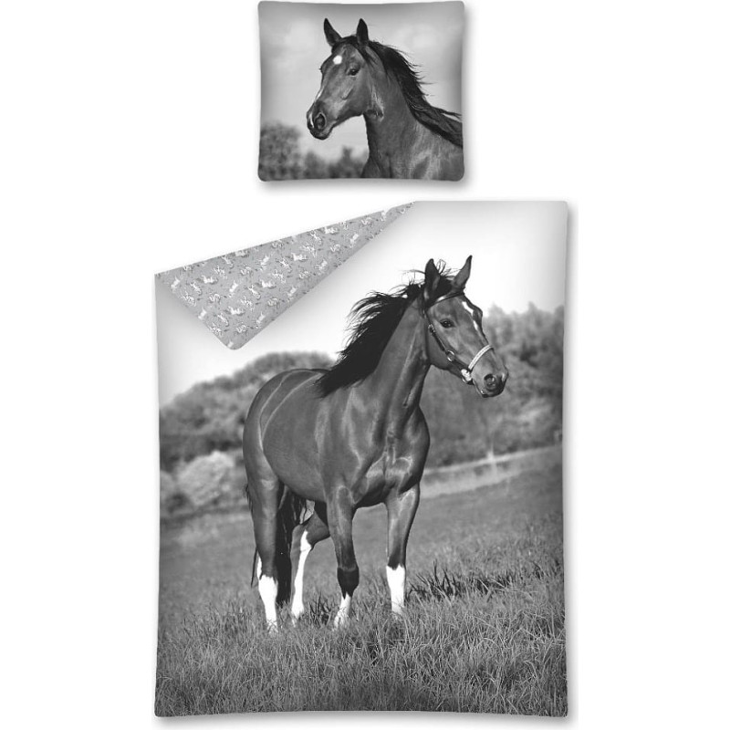 Jauniešu pakaiši 140x200 Zirgs pļavā melns balts 2675