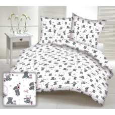 Kokvilnas spilvendrāna 40x40 1535E balts rotaļu lācītis, rozā romperi