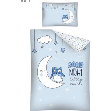 Kokvilnas gultas veļa 100x135 ar labu nakti 8426 Pūces mēness zvaigznes zili balti