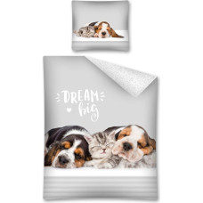 Kokvilnas gultasveļa 140x200 Psy Koty 2725 Psy Beagle kaķēns pelēks Dream hig 9102