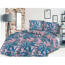 Satīna gultasveļa 220x200 1446/1 zili rozā palmu lapas Satynlove