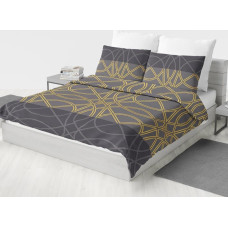 Satīna gultas veļa 160x200 2763 Grafīta ģeometrijas apļa raksts zelts