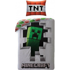 Kokvilnas gultas veļa 140x200 Minecraft 2864 Creeper TNT pelēka spilvendrāna 70x90