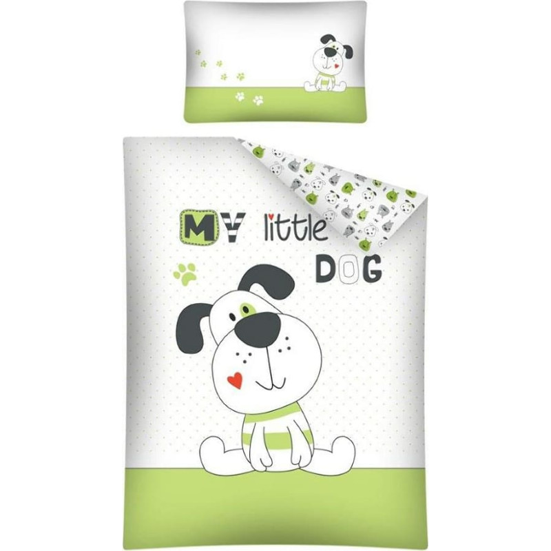 Bērnu gultasveļa 100x135 Suņu baltie celadon suņi polka punkti gultai, abpusēja 2817 C