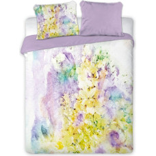 Satīna gultasveļa 220x200 Aquarell krāsoti ceriņu ziedi purpursarkani dzelteni abpusēji 002