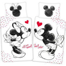 Kokvilnas gultas veļa 140x200 Mini un Mickey Mouse 6817 abpusēja Minnie Mickey Mouse spilvendrāna 70x90