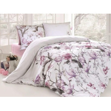 Kokvilnas gultas veļa 160x200 Layla lila ziedi magnolija balta violeta Exclusive Premium