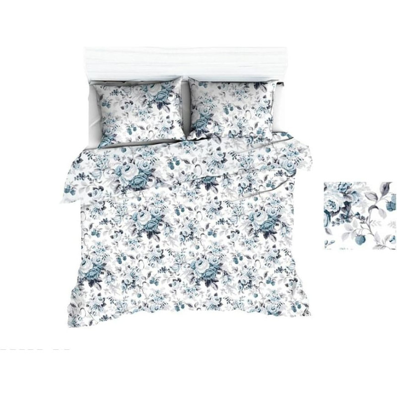 Kokvilnas gultasveļa 140x200 1669E baltas rozes pelēkas piparmētras 1054N