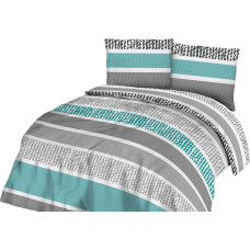 Kokvilnas gultas veļa 180x200 svītras pelēka tirkīza balta 71418/1 Cottonlove