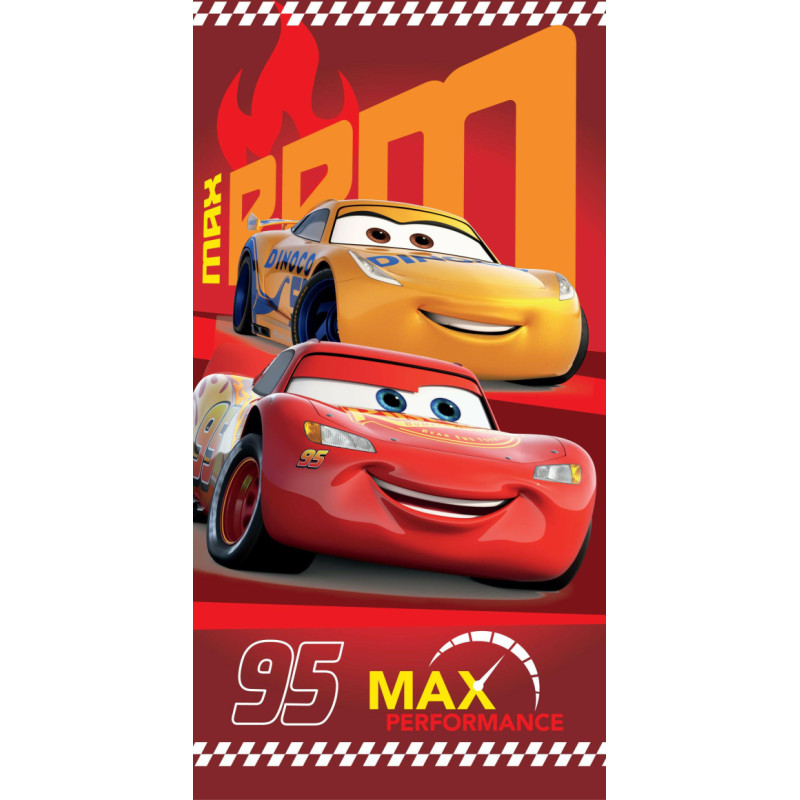 Pludmales dvielis 70x140 Cars Cars 1248 Lightning McQueen sarkana kokvilna