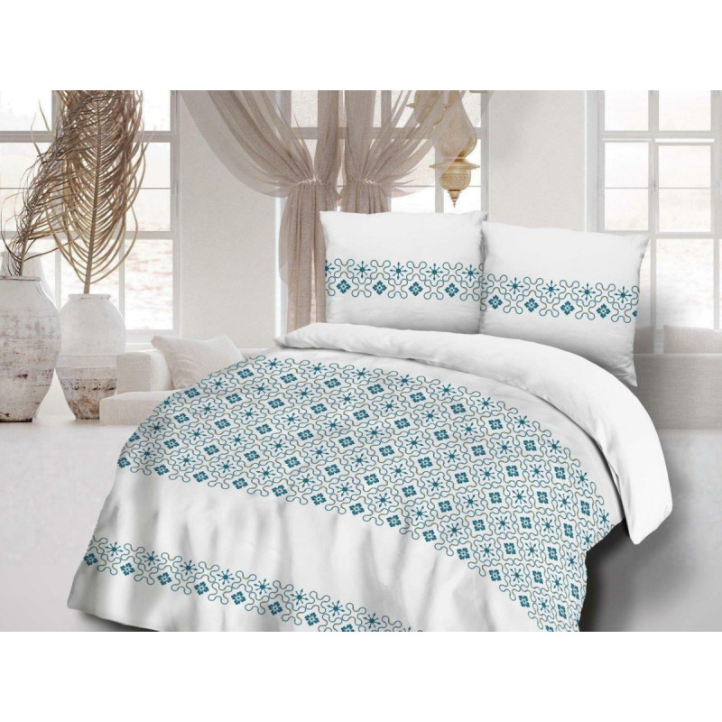 Kokvilnas gultas veļa 180x200 71426/1 balta tirkīza mozaīka Cottonlove