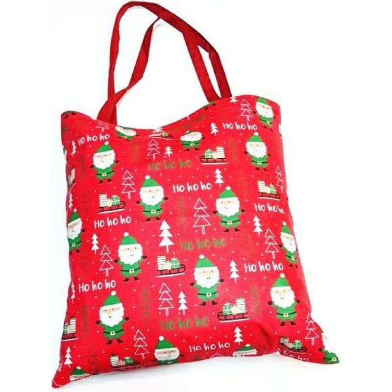 Ziemassvētku iepirkumu maisiņš 37x38 sarkans Santa Clauses zaļas Ziemassvētku eglītes dāvanas ho ho ho kokvilna